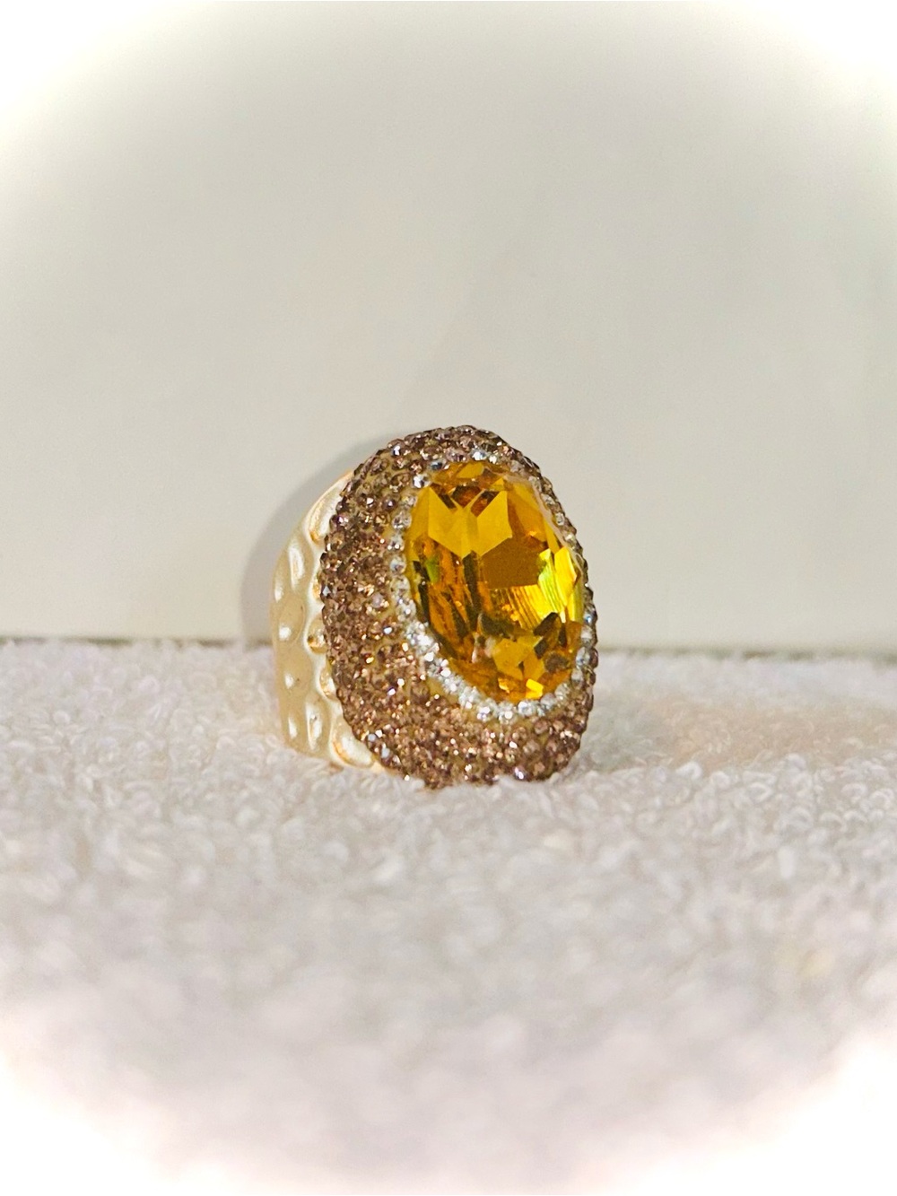 Ring Gold-Tone Yellow Crystal Oval Cocktail Ring Adjustable O/S
